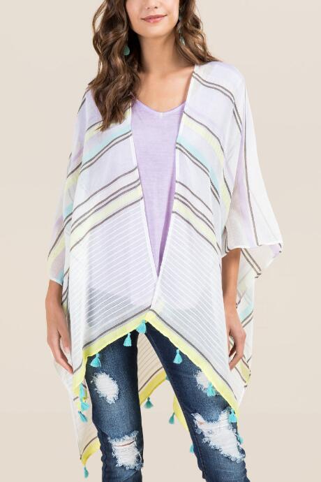 Francescas Alma Pastel Stripe Ruana - White