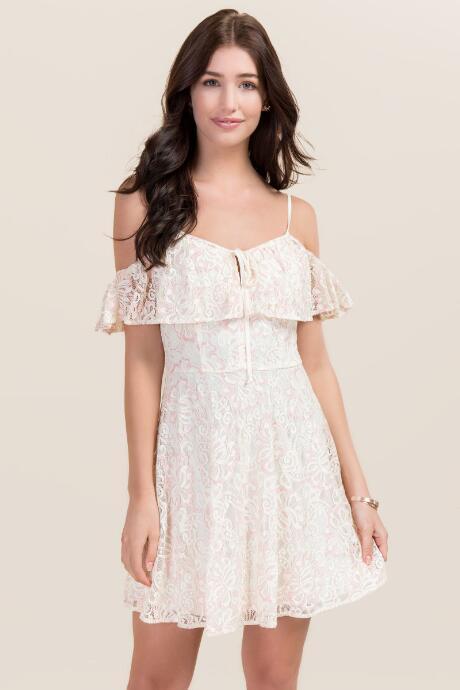 Francesca's Skylar Cold Shoulder A-line Dress - Pink