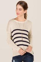Blue Rain Ember Striped Suede Elbow Pullover Sweater - Taupe