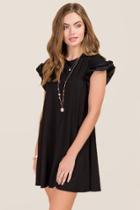 Aya Elana Ruffle Sleeve Knit Dress - Black