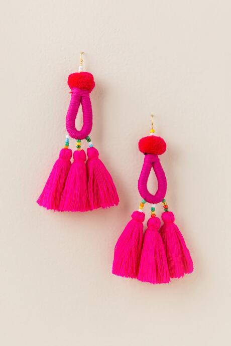 Francesca's Aida Large Tassel Earring - Neon Pink