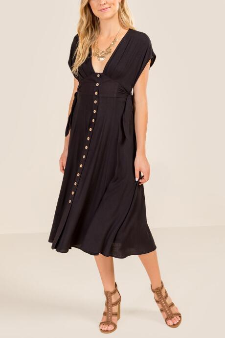 Francesca's Jayme Side Tie Midi Dress - Black