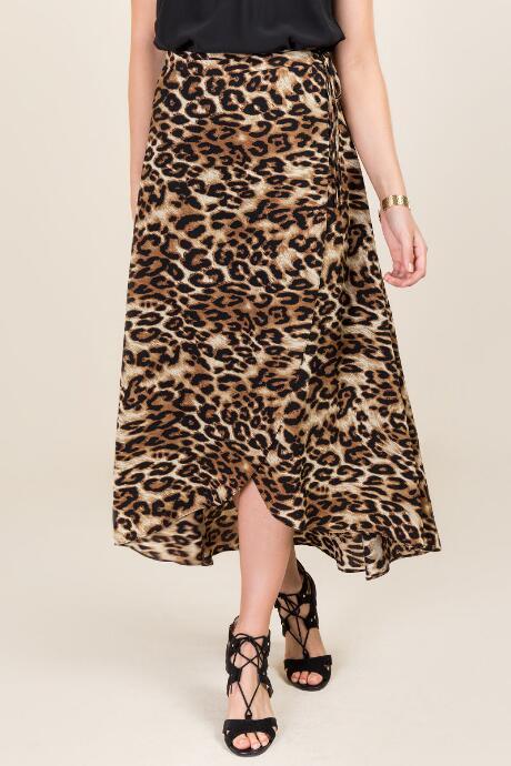 Blue Rain Bernice Cheetah Wrap Skirt - Tan