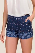 Miami Farrah Floral Embroidered Scallop Hem Shorts - Oxford Blue