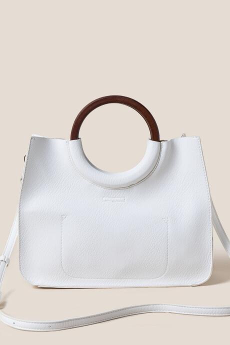 Francesca's Betty Wood Handle Mini Tote - White