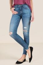 Francesca's Vita Destructed Fray Hem Jeans - Medium Wash