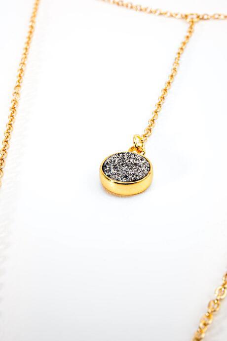 Francesca's Emilee Druzy Layered Lariat - Hematite