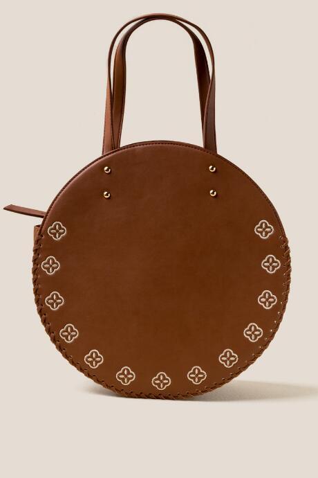 Francesca's Sally Floral Embroidered Tote - Cognac