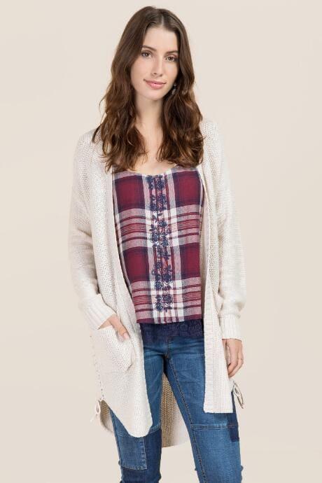 Mi Ami Dorrit Lace Up Cardigan - Heather Oat