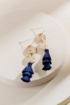 Francesca's Halley Coin Tassel Drop Earrings - Navy