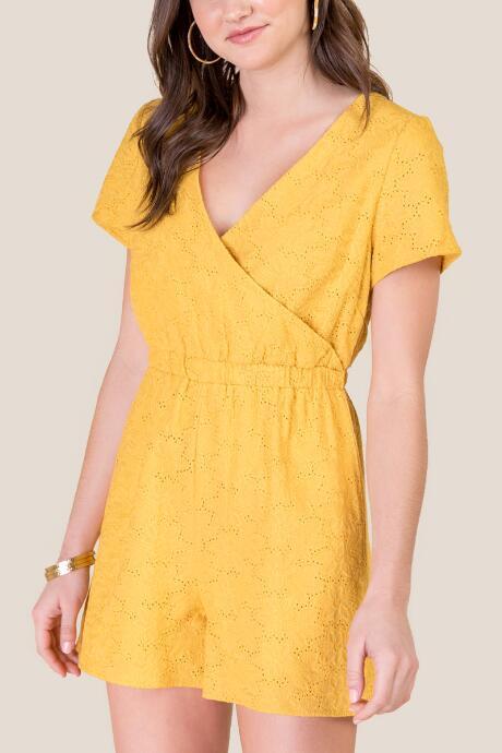 Francesca's Shelby Surplice Eyelet Romper - Sunshine