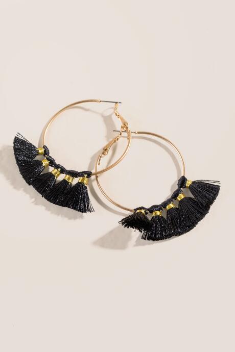 Francesca's Dani Tassel Hoop Earrings - Black