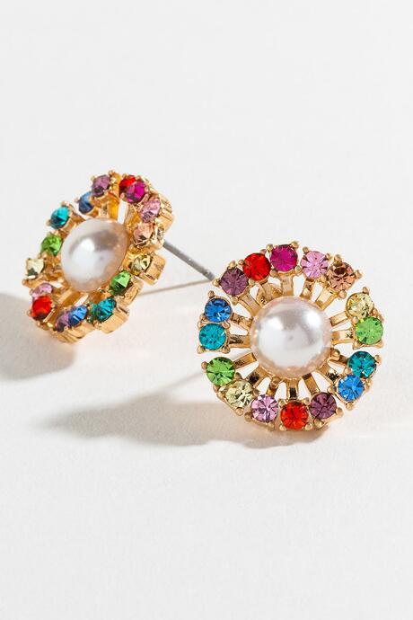 Francesca's Margot Pearl Center Studs In Rainbow - Multi