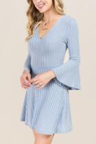 Francesca Inchess Hillary Ribbed V Neck A-line Dress - Oxford Blue