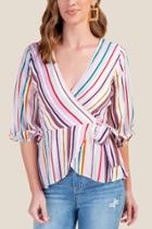 Francesca's Ginger Striped Surplice Blouse - Multi