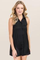 Francesca's Sage Pocket Satin Shirt Dress - Black