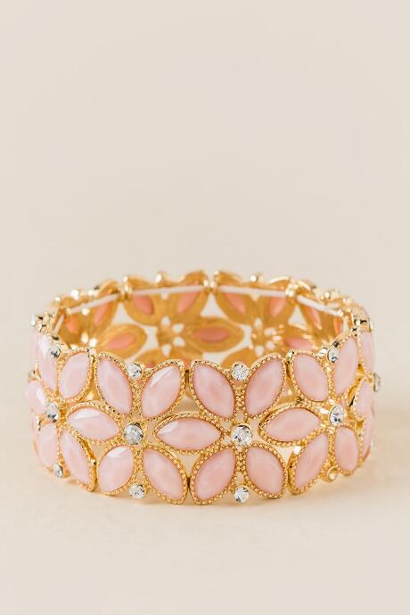 Francesca's Iris Floral Stretch Bracelet - Pale Pink