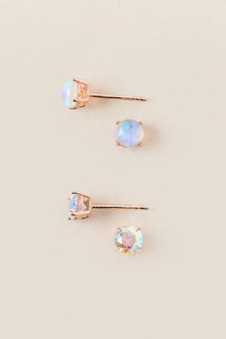 Francesca's Jade Opal Stud Earring Set In Rose Gold - Iridescent