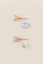 Francesca's Jade Opal Stud Earring Set In Rose Gold - Iridescent
