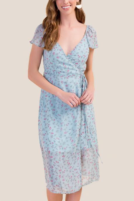 Francesca's Lexie Wrapped Midi Dress - Baby Blue