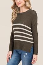 Francesca's Caiden Striped Elbow Patch Sweater - Dark Olive