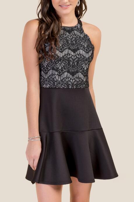Francesca Inchess Carlee Scalloped Shine Dress - Black