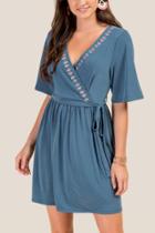 Francesca's Story Faux Wrap Knit Dress - Dark Teal