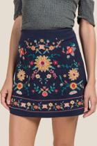 Francesca Inchess Arielle Floral Embroidered Front Mini Skirt - Navy