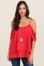 Francesca's Eloise Cold Shoulder Ruffle Layer Tank - Red