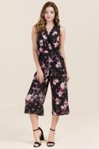 Francesca's Ariel Floral Gaucho Jumpsuit - Black