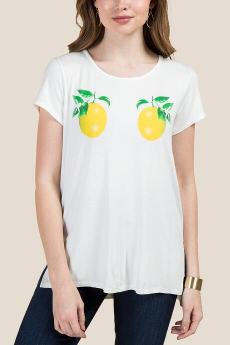Francesca's Mirrored Lemon Graphic Tee - Ivory