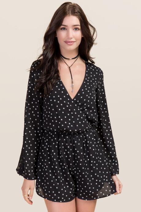 Francesca's Starry Night Surplus Romper - Black