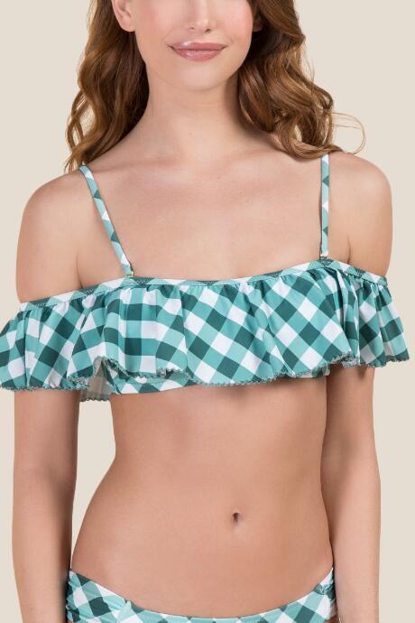 Francesca Inchess Janie Ruffled Gingham Swimsuit Top - Olive