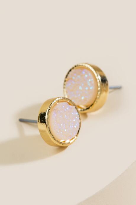 Francesca's Staci Round Druzy Studs In Iridescent - Iridescent