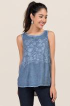 Blue Rain Lulu Mineral Wash Rose Embroidered Tank - Navy