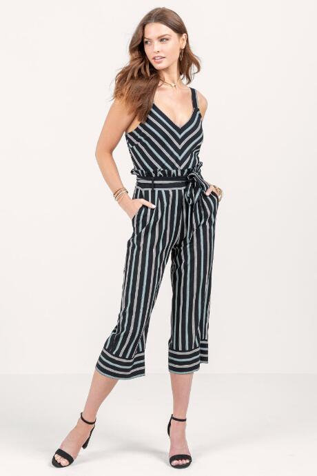 Francesca's Brooklyn Striped Jumpsuit - Black