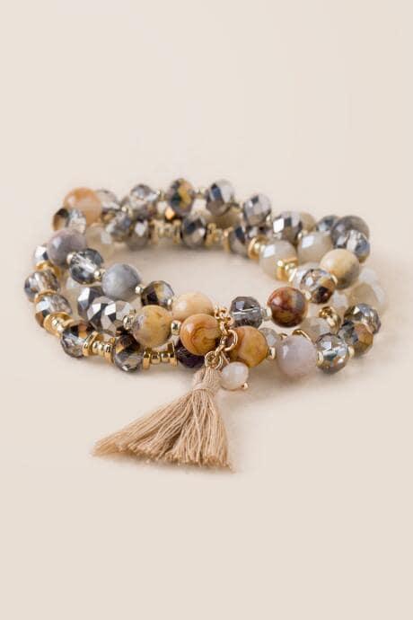 Francesca's Janelle Bead Tassel Bracelet Set - Multi