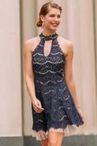 Francesca's Caitlin Gigi Neck Tulle Hem A-line Dress - Navy