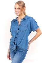 Francesca's Jodie Button Down Top - Medium Wash