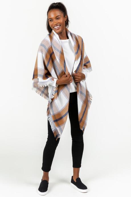 Francesca's Bella Plaid Poncho - Beige