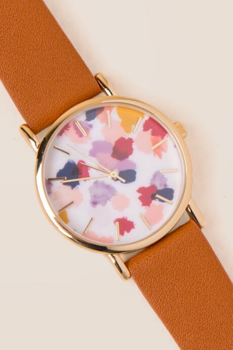 Francesca's Nani Splatter Paint Watch - Cognac