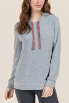Francesca's Lizzie Velvet Tie Hooded Sweatshirt - Gray