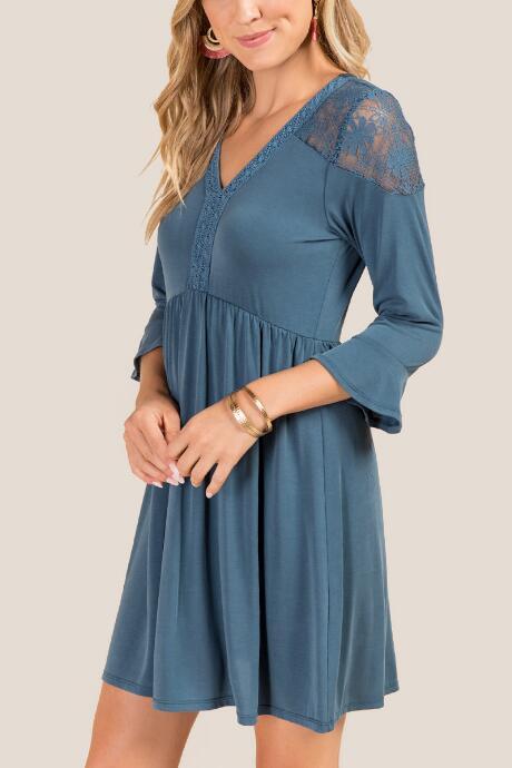 Francesca's Mckenna Lace Shoulder Shift Dress - Dark Teal