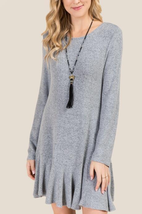 Alya Nora Ruffle Hem Hacci Dress - Gray