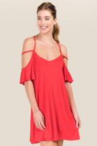 Francesca's Zoe Cold Shoulder Shift Dress - Red