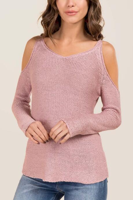 Blue Rain Kayden Cold Shoulder Pullover Sweater - Pink