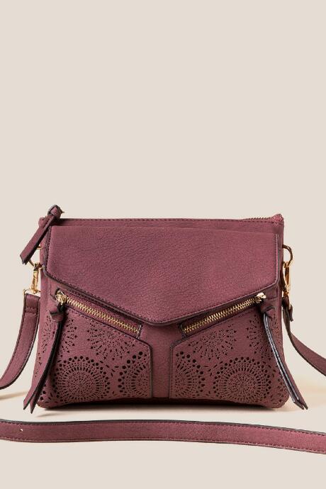 Francesca's Natalie Double Zip Crossbody - Wine