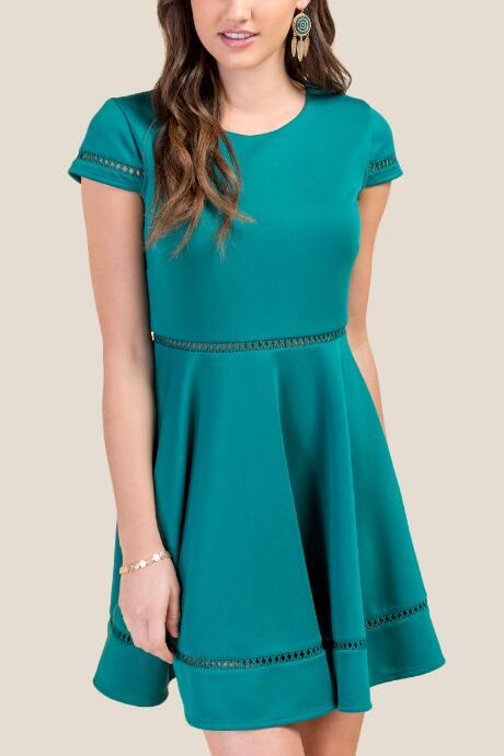 Francesca Inchess Hope Crochet Trim Skater Dress - Forest