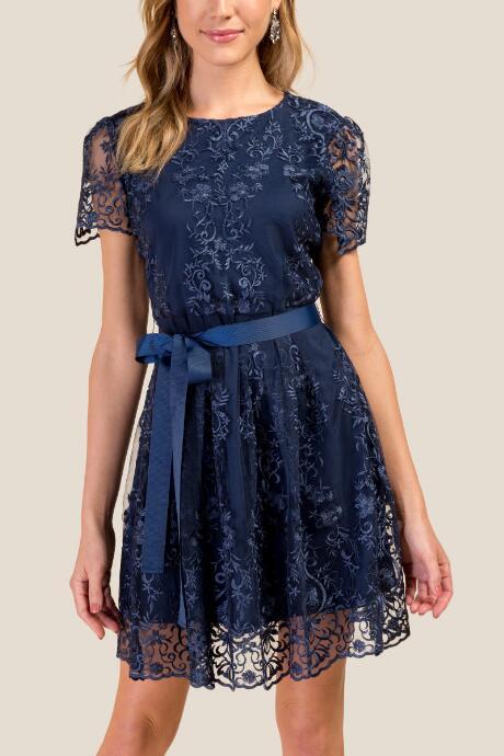 Francesca Inchess Isabella Lace Floral Dress - Navy