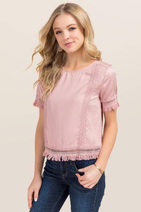 Miami Riana Frayed Edge Top - Mauve